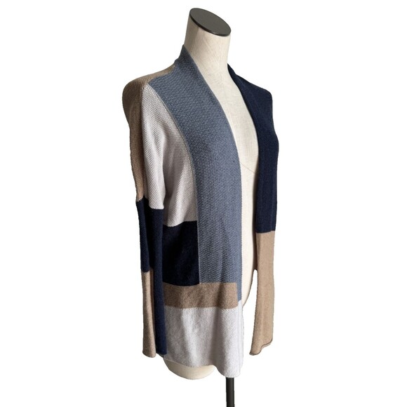 Lucky Brand Open Cardigan Sweater Blue Tan Wool Cashmere Viscose Blend XS - Picture 7 of 12